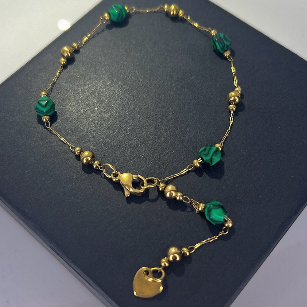 Natural Malachite Beaded Bracelet Platinum